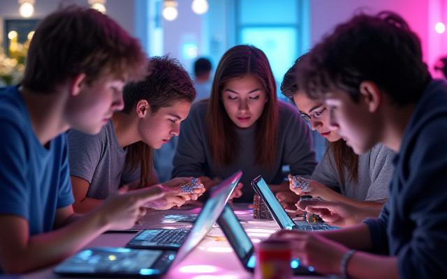 Students collaborating at a game jam event