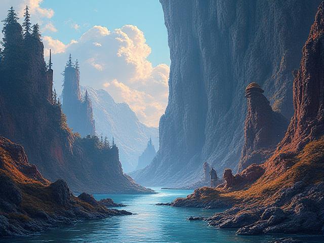 Generative AI creating game assets: abstract fantastical landscapes and character sketches emerging from code