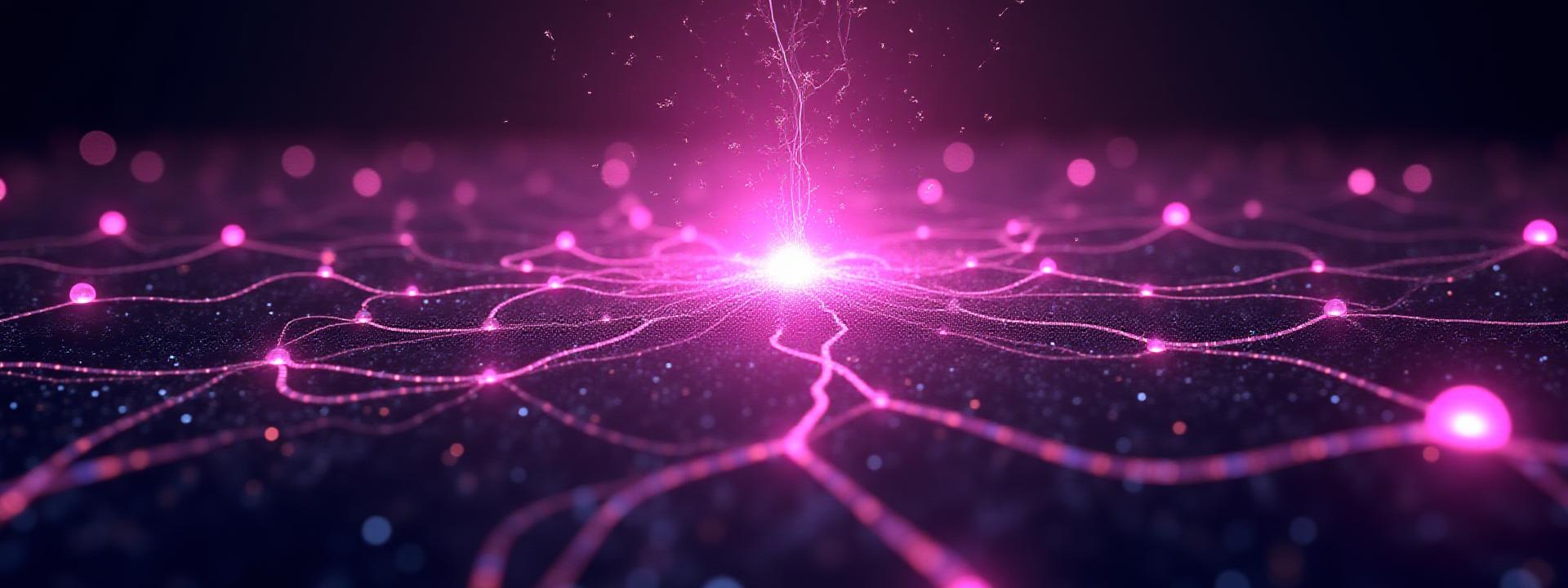 Abstract neural network visualizing AI game development concepts in a futuristic setting