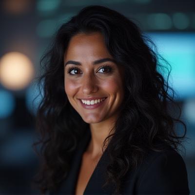 Professional headshot of Anya Sharma, a warm and experienced game designer.