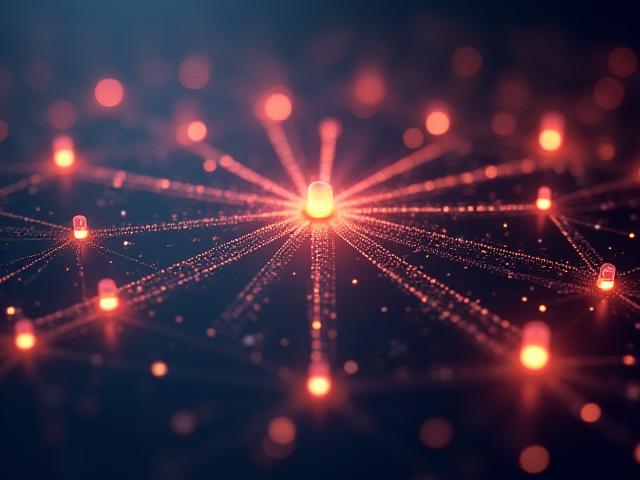 Abstract depiction of interconnected glowing nodes forming a network, symbolizing communication and collaboration within a team.